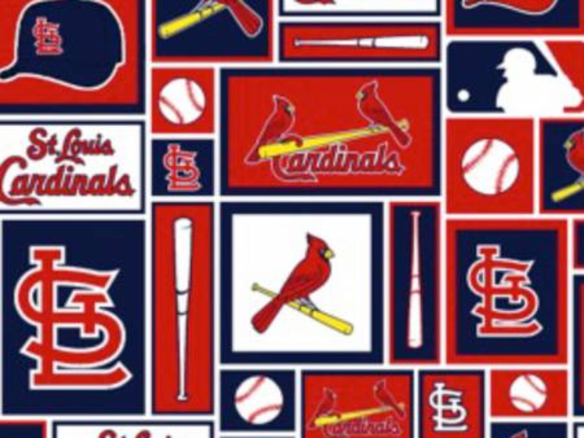 Licensed: MLB St. Louis Cardinals Logo and Team Name on Red by Fabric  Traditions - 17276296